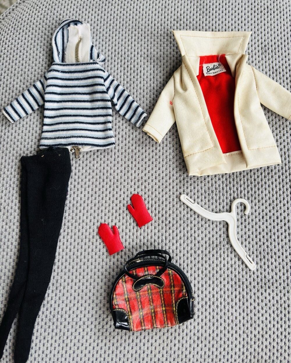 Vintage Barbie Winter Holiday #975 1959-63 Outfit Coat Gloves Bag Pants Mattel
